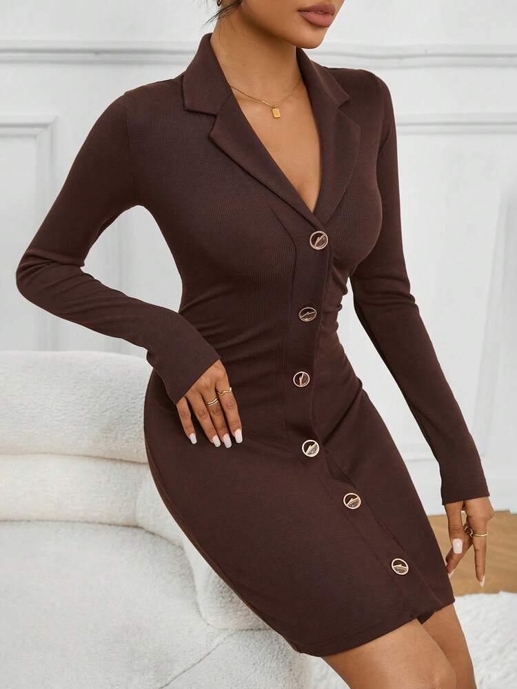 Women's Slim Fit Lapel Collar Single Breasted Sheath Dress