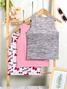 SHEIN 少女可愛娃娃印花背心,完美適用於夏日假期、旅行和派對 - 彩色 - 查看 2