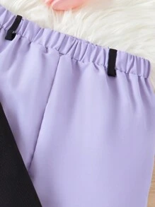 SHEIN Tween Girls' One Shoulder Long Sleeve Top And Cargo Pocket Jogger Pants Two Piece Set - Purple - View 3