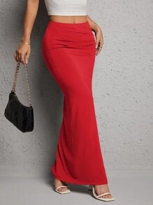 SHEIN PETITE Gonna Da Donna A Fessura Alta Plissettata Tinta Unita - Rosso - Visualizzare 6