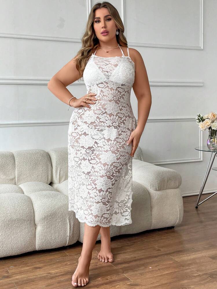 Lace Halterneck Cover Up Plus Size Women's Dress Summer