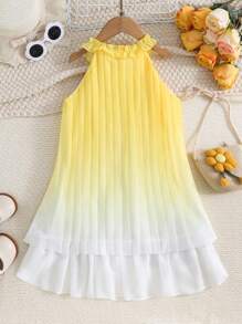 SHEIN Girls' Gradient Color Bowknot Decorated Party Dress With Style For Summer - Yellow - View 2