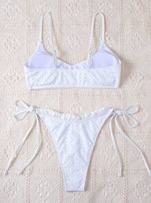 SHEIN Swim Damen Bestickter Seitenknotenbikinisatz für den Sommer