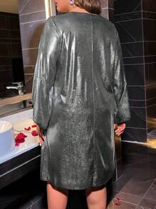 SHEIN Clasi Kích thước lớn Kim loại Tay áo chuông Đầm - Bạc - Xem 2