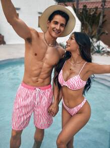 Manfinity VDAYZ Men's Zebra Stripe Beach Shorts With Diagonal Pockets - Pink - View 5