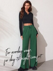 Lifespree Women's Drawstring Sports Pants With Side Woven Tapes - Green - View 4