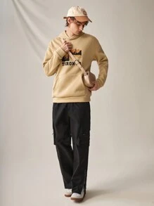 Manfinity VCAY 男士編織休閒直筒褲 - 黑色 - 查看 3