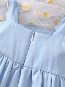 Baby Girl Rainbow Embroidered Spaghetti Strap Dress - Baby Blue - View 5
