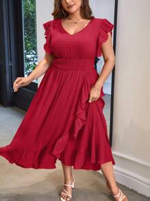 SHEIN Privé Plus Size Solid Color Cap Sleeve Dress For Women