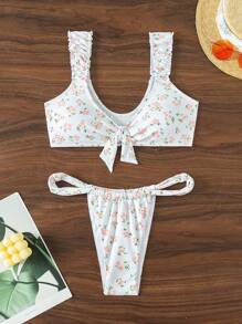 SHEIN Swim Mod Ditsy Floraled Bikini Set Summer Beach - White - View 3