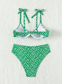 Swim Mod Ditsy Floral Bikini Set Summer Beach - Green - View 5