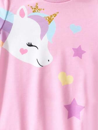 小女孩卡通獨角獸印花運動衫,兒童尺寸