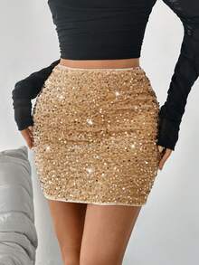 SHEIN Privé Women's Sparkle Skirt - Apricot - View 3