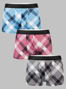 Men'S Grid Printed Underwear (3 Pcs) - Multicolor - View 3