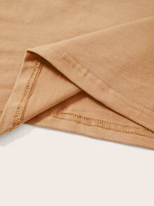 SHEIN BASICS 女士斜肩長袖t恤 - 卡其色 - 查看 6