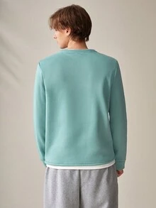 Manfinity RebelGame 男士字母圖案拼接邊運動衫 - 綠色 - 查看 2