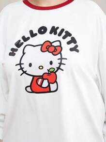 HELLO KITTY AND FRIENDS | SHEIN Plus Comfortable Cute Casual Loose Hello Kitty Print Long Sleeve Top And Pants Pajama Set - Multicolor - View 4