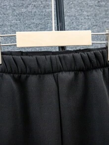 SHEIN 適合青少女的泰迪熊和字母印花棒球夾克和褲子套裝 - 黑色 - 查看 5