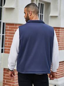 Manfinity Homme Plus Size Men's Teddy Lined Zipper Front Vest Jacket With Double Pockets - Blue - View 2