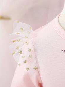 SHEIN 年轻女孩可爱独角兽印花网眼撞色连衣裙 - 粉色 - 查看 6