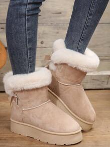 2025 Winter Women's Thick Sole High-Top Snow Boots With Bow, Warm Lace-Up Casual Snow Boots,Fur Boots - Beige - View 7