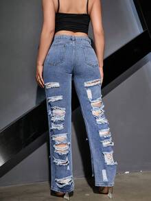 Gợi cảm Eo cao Quần legging thẳng Với Lớn Mặt trước Và Trở lại Đối với phụ nữ , Phong cách đường phố - Rửa trung bình - Xem 5