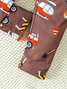Young Boys' Cartoon Airplane Printed Long Sleeve Top And Pants Homewear Set - Brown - View 3