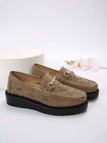 時尚舒適的軟底休閒增高便鞋,英式風格 - 棕色 - 查看 4