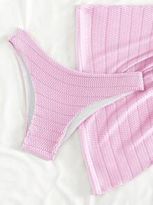 纯色分体比基尼套装，夏日海滩 - 粉色 - 查看 5