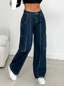 EURMUSE Women'S Wide Pocket Denim Jeans - Dark Wash - View 5