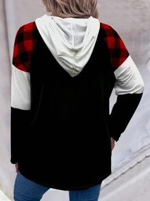 EMERY ROSE Camiseta De Talla Grande Con Capucha, Manga Raglán, Patrón De Cuadrícula Y Cordón - Multicolor - Ver 2