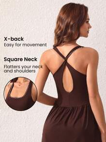 Lifespree Women's Cross Back Sports Dress With Built-In Shorts Sport Dress - Brown - View 2