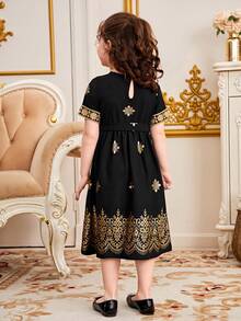 Young Girl Embroidered Applique Short Sleeve Dress - Multicolor - View 2