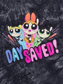 ROMWE MEN The Powerpuff Girls | ROMWE 男士卡通印花宽松 T 恤，学校 - 彩色 - 查看 4