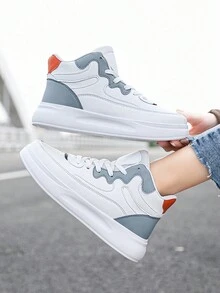 Women's Casual Sports Shoes - Fashionable Thick-Soled, Lace-Up Sneakers. - White - View 1
