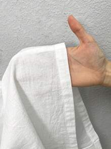 SHEIN EZwear Women'S Plus Size Solid Color Textured Casual Shirt And Shorts Set - White - View 6