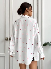 SHEIN EZwear White Woven Love Drop Shoulder Valentines Shirt