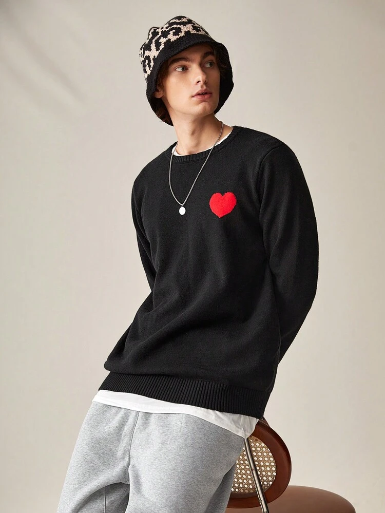 Men Heart Pattern Sweater