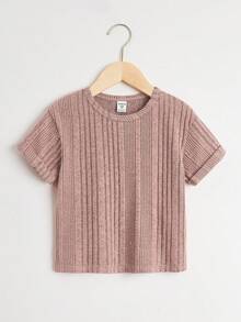Girls' Loose Casual Round Neck Ribbed T-Shirt, Spring/Summer - Multicolor - View 8