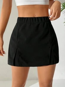 SHEIN EZwear 女款純色開叉裙褲 - 黑色 - 查看 6