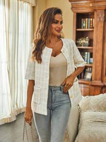 Aveloria Women's Plaid Button Front Double Pocket Coat - White - View 1