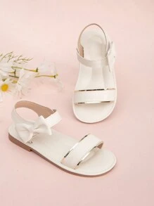 女孩交叉鬆緊帶和蝴蝶結裝飾平底涼鞋 - 白色 - 查看 1
