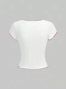 ROMWE Kawaii 情人节樱桃印花透明网眼女款上衣 Cherry Bomb - 白色 - 查看 2