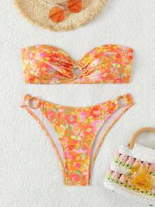 Swim Mod Summer Beach Floral Print Bikini Set Carnival - Multicolor - View 6