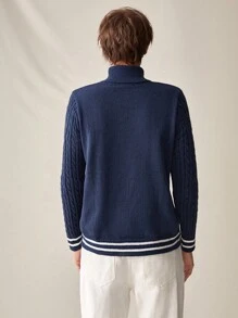 Manfinity RebelGame 男士高领条纹边饰休闲毛衣，适合秋冬