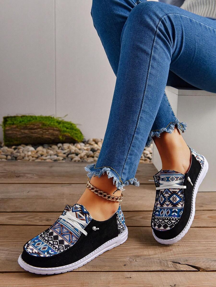 女士印花圓頭滑步透氣運動休閒鞋 - 彩色 - 查看 1