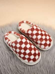 女式時尚室內外防滑毛絨拖鞋 - 酒紅色 - 查看 4