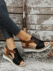 Của phụ nữ Nền tảng Cao gót Dép xăng đan Với Thoải mái Nhẹ Đế , Lộ ra ngón chân , Đinh tán Đồ trang trí Và Gấp lại Nếp nhăn Thiết kế , Mới Mùa hè - màu đen - Xem 7