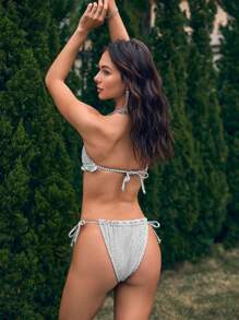 SHEIN Swim Bộ bikini kẻ sọc nữ dự tiệc cưới bãi biển mùa hè - Nhiều màu - Xem 2
