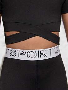 SHEIN Young Girl Sportswear Set For Outdoor Activities, Yoga, Running, Cycling, Dance And Other Training Exercises - Black - View 3